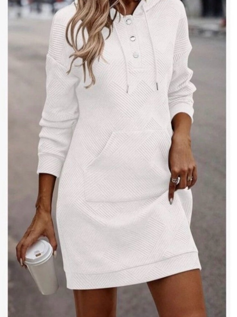 Women's Long Sleeve Hoodie Dress Textured, Oversizeed w/ Pockets NEW
